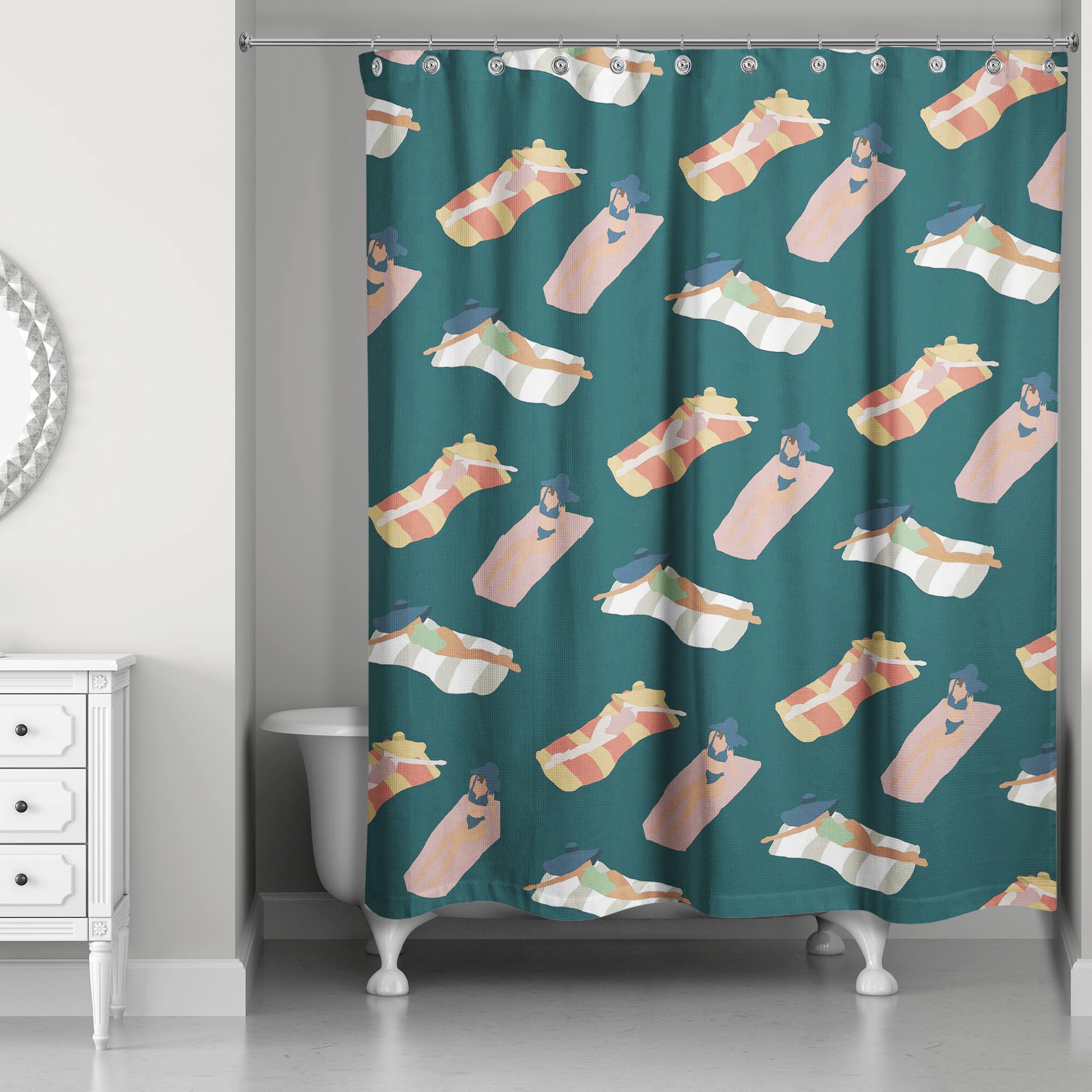 Navy Sun Bathers Pattern Shower Curtain